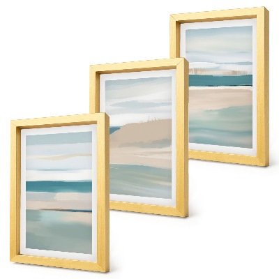 Set 3 tablouri Peisaje abstracte în nuanțe de albastru și bej