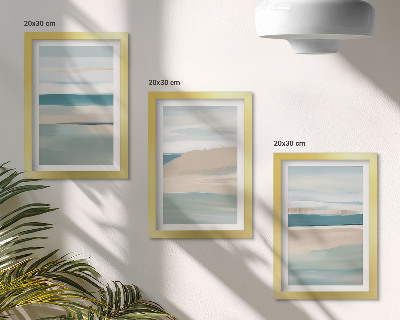 Set 3 tablouri Peisaje abstracte în nuanțe de albastru și bej