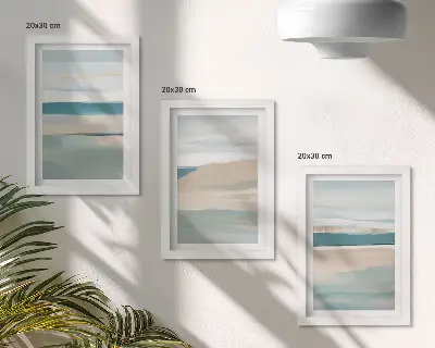 Set 3 tablouri cu peisaje abstracte în nuanțe de albastru și bej