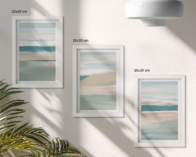 Set 3 tablouri Peisaje abstracte în nuanțe de albastru și bej