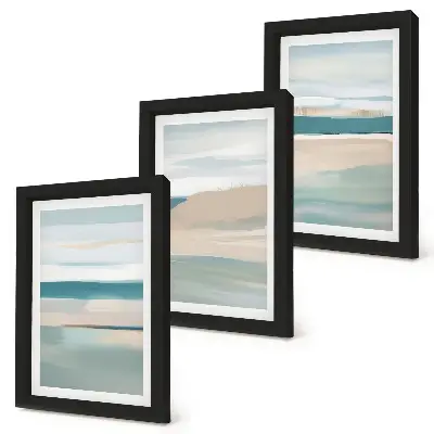 Set 3 tablouri cu peisaje abstracte în nuanțe de albastru și bej
