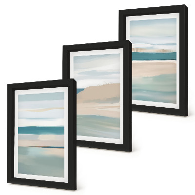 Set 3 tablouri Peisaje abstracte în nuanțe de albastru și bej
