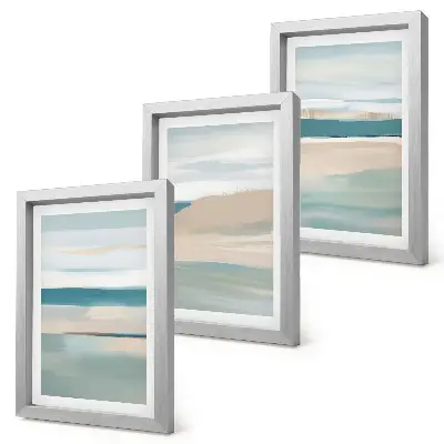 Set 3 tablouri cu peisaje abstracte în nuanțe de albastru și bej