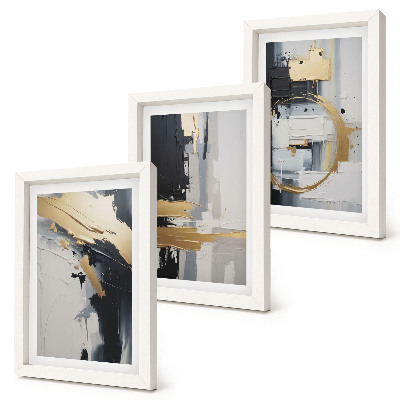 Set 3 tablouri Compoziții de pictură abstractă în alb și negru