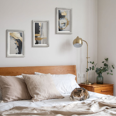 Set 3 tablouri Compoziții de pictură abstractă în alb și negru