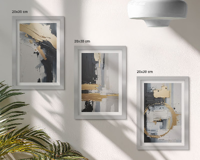 Set 3 tablouri Compoziții de pictură abstractă în alb și negru