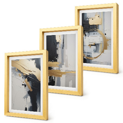 Set 3 tablouri Compoziții de pictură abstractă în alb și negru