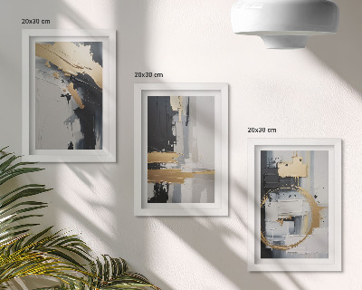 Set 3 tablouri Compoziții de pictură abstractă în alb și negru