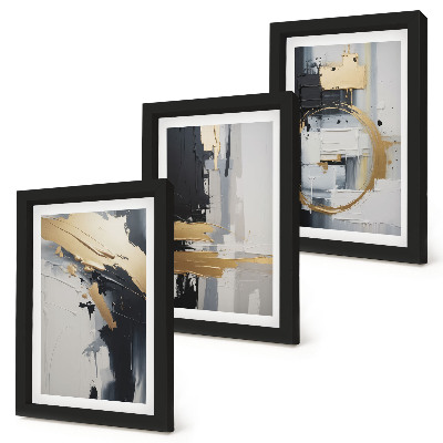 Set 3 tablouri Compoziții de pictură abstractă în alb și negru