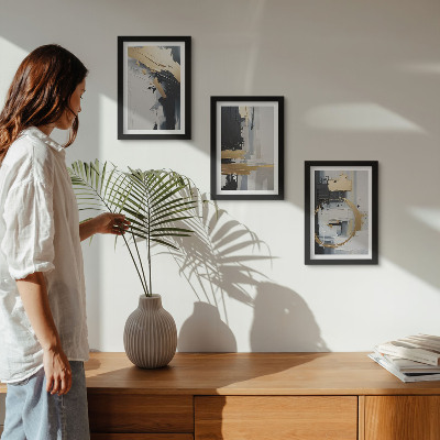 Set 3 tablouri Compoziții de pictură abstractă în alb și negru