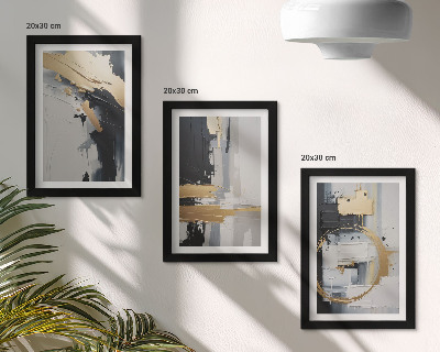 Set 3 tablouri Compoziții de pictură abstractă în alb și negru