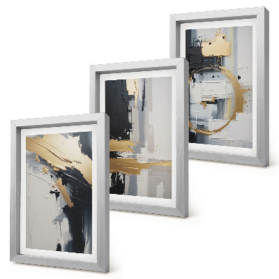 Set 3 tablouri Compoziții de pictură abstractă în alb și negru