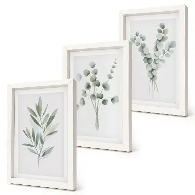 Set de 3 tablouri cu modele de plante în nuanțe de verde și gri