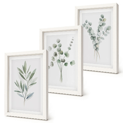 Set 3 tablouri Modele de plante în nuanțe de verde și gri