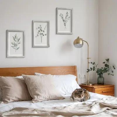 Set de 3 tablouri cu modele de plante în nuanțe de verde și gri