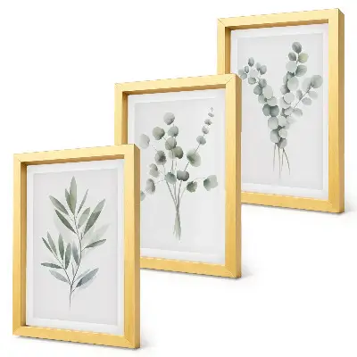 Set de 3 tablouri cu modele de plante în nuanțe de verde și gri