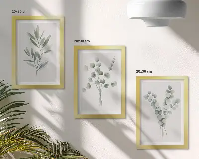 Set de 3 tablouri cu modele de plante în nuanțe de verde și gri
