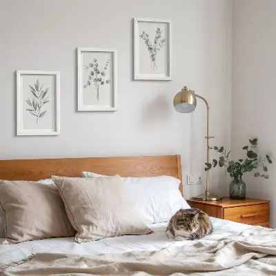 Set de 3 tablouri cu modele de plante în nuanțe de verde și gri