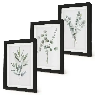 Set de 3 tablouri cu modele de plante în nuanțe de verde și gri