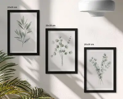 Set de 3 tablouri cu modele de plante în nuanțe de verde și gri