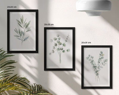 Set 3 tablouri Modele de plante în nuanțe de verde și gri
