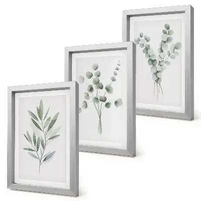 Set de 3 tablouri cu modele de plante în nuanțe de verde și gri