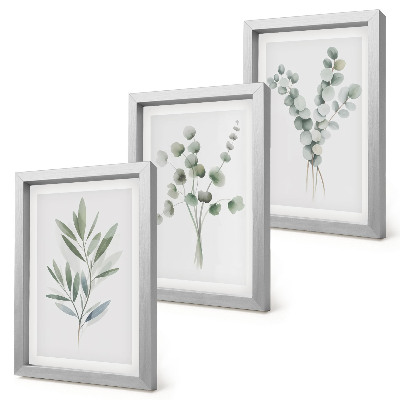 Set 3 tablouri Modele de plante în nuanțe de verde și gri