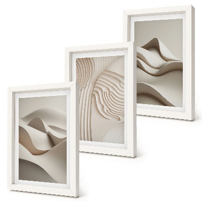 Set 3 tablouri Valuri și structuri abstracte în nuanțe de bej