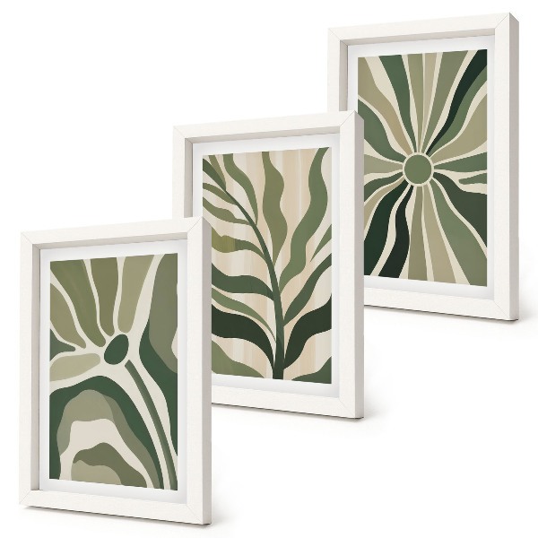Set 3 tablouri Modele vegetale în nuanțe de verde și bej