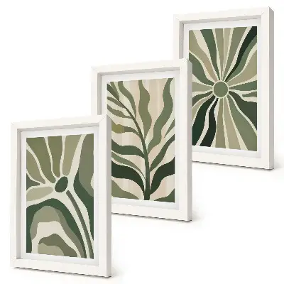 Set 3 tablouri cu modele vegetale în nuanțe de verde și bej