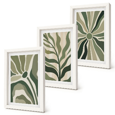 Set 3 tablouri Modele vegetale în nuanțe de verde și bej