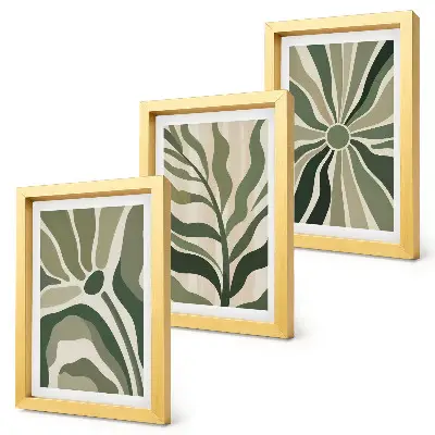 Set 3 tablouri cu modele vegetale în nuanțe de verde și bej