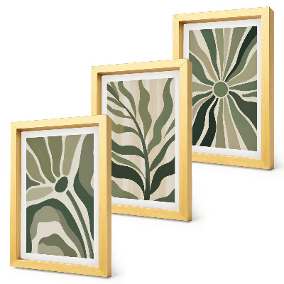 Set 3 tablouri Modele vegetale în nuanțe de verde și bej