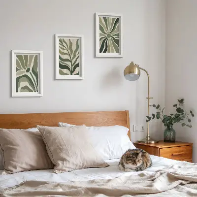 Set 3 tablouri cu modele vegetale în nuanțe de verde și bej