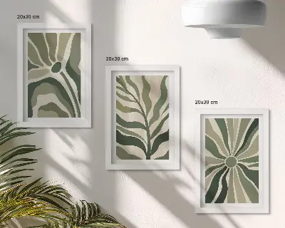 Set 3 tablouri cu modele vegetale în nuanțe de verde și bej