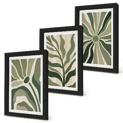Set 3 tablouri cu modele vegetale în nuanțe de verde și bej