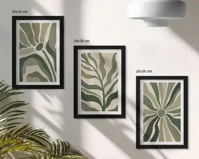 Set 3 tablouri cu modele vegetale în nuanțe de verde și bej