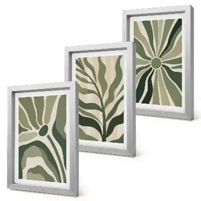 Set 3 tablouri cu modele vegetale în nuanțe de verde și bej