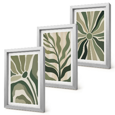 Set 3 tablouri Modele vegetale în nuanțe de verde și bej