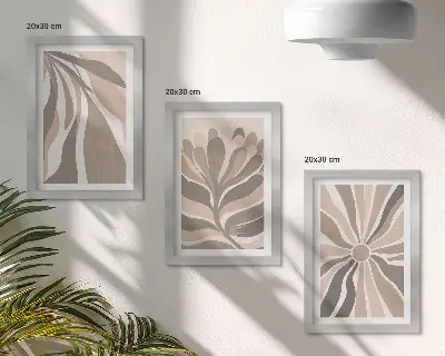 Galerie de perete cu modele abstracte de plante în nuanțe de bej și maro
