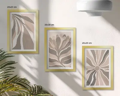 Galerie de perete cu modele abstracte de plante în nuanțe de bej și maro