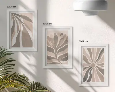 Galerie de perete cu modele abstracte de plante în nuanțe de bej și maro