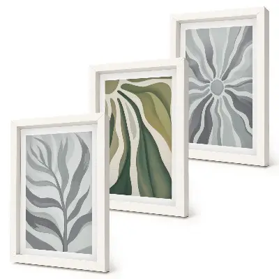 Set 3 tablouri cu modele de plante în nuanțe de verde și gri