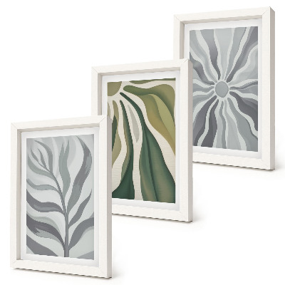 Set 3 tablouri Modele de plante în nuanțe de verde și gri