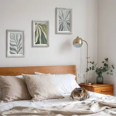 Set 3 tablouri cu modele de plante în nuanțe de verde și gri