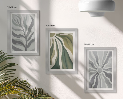 Set 3 tablouri Modele de plante în nuanțe de verde și gri