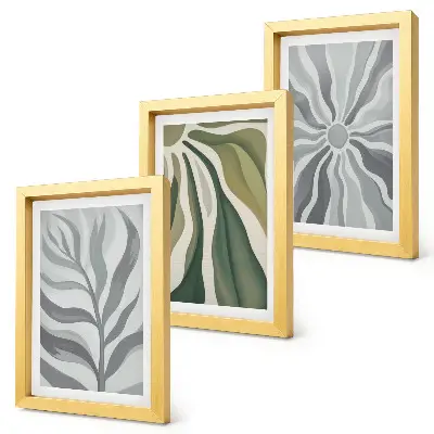 Set 3 tablouri cu modele de plante în nuanțe de verde și gri