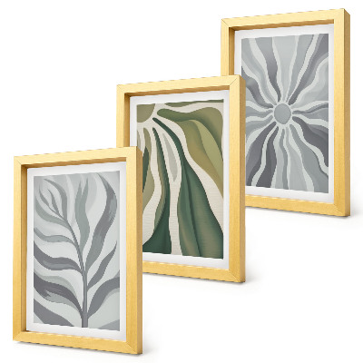 Set 3 tablouri Modele de plante în nuanțe de verde și gri