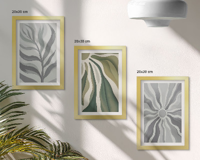 Set 3 tablouri Modele de plante în nuanțe de verde și gri