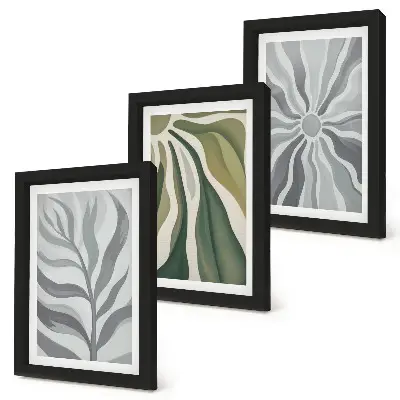 Set 3 tablouri cu modele de plante în nuanțe de verde și gri